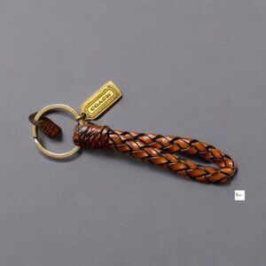Vintage Coach Brown Braided Leather Loop Keychain Key Ring
